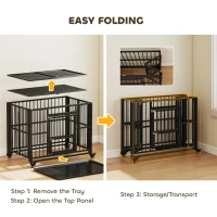 PawHut 43" Heavy Duty Dog Crate, Foldable Dog Cage, with Openable Top, Locks, Removable Tray, Wheels - Black(m-8)