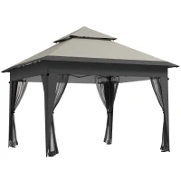 Outsunny 3 x 3(m) Pop Up Gazebo with Mosquito Netting, 1 Person Easy up Marquee Party Tent with 1-Button Push, Double Roof, Carry Bag, Sandbags, Height Adjustable Instant Shelter, Grey(m-10)