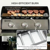 Outsunny 3 Burner Gas Plancha BBQ Grill with Lid, Black(m-4)