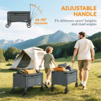 Outsunny Festival Trolley on Wheels, 150L Folding Camping Trolley Cart with Openable Sides, Adjustable Handle and Brakes for Shopping Beach Garden Fishing, Grey(m-7)