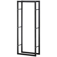 HOMCOM Metal Firewood Log Holder Tall Firewood Rack Indoor Outdoor Fireplace Wood Storage Shelf, Black, 60Wx25Dx150Hcm(m-11)