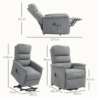 HOMCOM Electric Riser Recline Armchair, with Footrest - Grey(m-3)