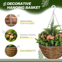 Outsunny Set of Two Hanging Lisianthus Flower Pots - Orange/Green(m-4)
