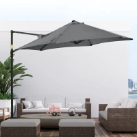 Outsunny 2.5M Garden Cantilever Parasol, Offset Roma Patio Umbrella Hanging Sun Shade Canopy Shelter with 360° Rotation and Cross Base, Dark Grey(m-7)
