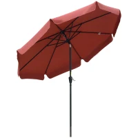 Outsunny 2.7m Patio Parasol Garden Umbrellas with Aluminium Pole, UPF 50+ Outdoor Sun Shade Table Umbrella with Tilt, Crank, 8 Ribs, Ruffles,, Wine Red(m-1)