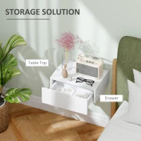 HOMCOM Floating Bedside Table, Wall-Mounted Nightstand with Storage Drawer, Small Side End Table for Bedroom, White(m-5)