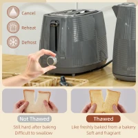 HOMCOM Kettle and Toaster Set, 1.7L 3000W Fast Boil Kettle & 2 Slice Toaster Kitchen Set with 7 Level Browning Controls, Defrost, Reheat, Boil-dry Protection, Grey(m-5)