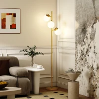 HOMCOM 3-Light Tree Floor Lamps for Living Room, Modern Standing Lamp for Bedroom with Globe Lampshade, 3000K/4000K/6000K Colour Temperatures, Steel Base, Gold Tone(m-2)