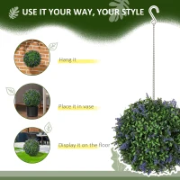 HOMCOM Set of 2 Artificial Plant Topiary Balls, UV-protected Fake Decorative Plants, Purple(m-6)