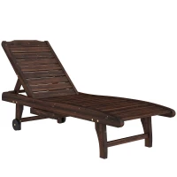 Outsunny Outdoor Wooden Sun Lounger with Built-In Table, Carbonised Finish(m-10)