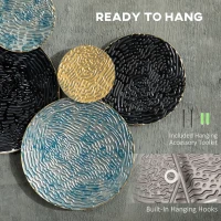 HOMCOM 3D Metal Wall Art Modern Circle Hanging Wall Sculptures Home Decor for Living Room Bedroom Dining Room, Blue Black Gold(m-5)