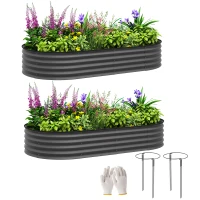 Outsunny Set of Two 181 x 93cm Steel Planters - Dark Grey(m-10)
