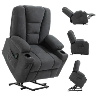 HOMCOM Oversized Riser and Recliner Chair for the Elderly, Fabric Upholstered Lift Chair for Living Room with Remote Control, Side Pockets, Cup Holder, Charcoal Grey(m-10)