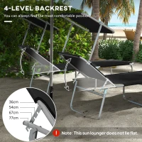Outsunny Foldable Sun Lounger Set of 2 with Sun Shade & Adjustable Backrest - Black(m-4)