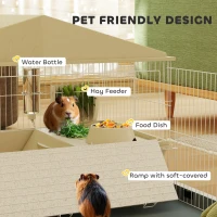 PawHut Small Animal Cage with Removable Pet Playpen, Guinea Pig Cage with Waterproof Pad, Hay Feeder, 108 x 71 x 57cm, Beige(m-5)
