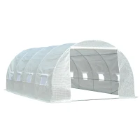 Outsunny Estufa Tipo Túnel 595x300x200 cm com 8 Janelas e Cobertura de Polietileno para Cultivo de Plantas Estrutura de Aço 24mm para Jardim Branco(m-1)
