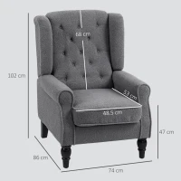 HOMCOM Teddy Fleece Retro Wingback Chair - Grey(m-3)