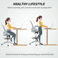 Vinsetto Drafting Chair with Flip-up Armrest, Mesh Office Stool with Foot Ring, 360 Degree Swivel Height Adjustable Chair for Standing Desk, Light Grey(m-5)