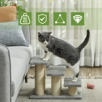 PawHut Pet Stairs 3-step Pet Ladder Cat dog Stairs Climb Ladder Cat Tree, Grey(m-4)