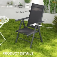 Outsunny Set of 2 Folding Garden Chairs, Aluminium Frame Outdoor Dining Chairs with Breathable Mesh Back and Seat, Garden Folding Chair Set with Armrests for Balcony, Dark Grey(m-7)