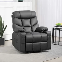 HOMCOM Manual Reclining Chair, Recliner Armchair with Swivel, Faux Leather, Footrest, Cup Holders, 86x93x102cm, Black(m-2)