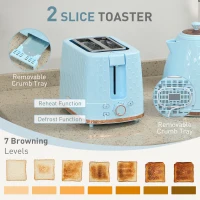 HOMCOM 1.7L 3000W Fast Boil Kettle & 2 Slice Toaster Set, Kettle and Toaster Set with Auto Shut Off, Browning Controls, Light Blue(m-5)