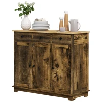 HOMCOM Sideboard with Rubberwood Top and Adjustable Shelves for Dining Room, Kitchen - Rustic Brown(m-11)