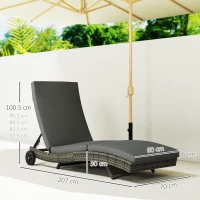 Outsunny Patio Wicker Chaise Lounge Chair, Outdoor PE Rattan Sun Lounger with Adjustable Backrest and 2 Wheels, Dark Grey(m-3)