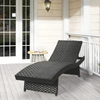 Outsunny Outdoor PE Rattan Sun Lounger, Folding Wicker Garden Lounger Recliner with 4-Level Adjustable Backrest, Rolling Sunbed Lounge Chair with Wheels, Non-Slip Legs for Balcony, Beach, Black(m-9)