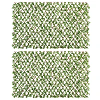 Outsunny 2pc Expanding Garden Trellis, 2 x 1m Faux Decorative Privacy Fence with Artificial Leaves, Privacy Screen Greenery Walls for Garden Balcony, Eucalyptus Leaves(m-11)