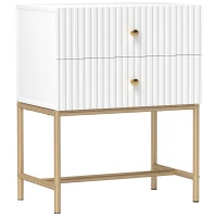 HOMCOM Elegant Two-Drawer Bedside Table - White(m-1)