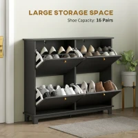 HOMCOM Narrow Shoe Storage Cabinet, Slim Shoe Cabinet with 4 Flip Drawers, Adjustable Shelves for 16 Pairs of Shoes, Black(m-4)