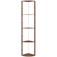 HOMCOM RGB LED Floor Lamp with Shelves, 5-Tier Dimmable Standing Lamp with Adjustable Brightness and Remote Control, Modern Corner Display Shelf Unit for Living Room Bedroom Office, Rustic Brown