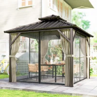Outsunny 3x3 m Hardtop Gazebo Canopy with UPF50+ Double Galvanised Steel Roof, Aluminium Garden Gazebo Permanent Pavilion, Brown(m-2)