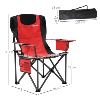 Outsunny Set of 2 Folding Camping Chairs, Padded Camping Chairs with Adjustable Armrests, Portable & Lightweight Folding Camp Chair with Cooler Bag, Cup Holder and Side Pockets, Red(m-3)