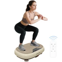 SPORTNOW Plateforme Vibrante, 20 Niveaux de Vitesse, 3 Programmes, Écran LED et Télécommande, 46 x 33 x 13,5 cm, Beige(m-11)