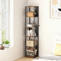 HOMCOM 5-Tier Bookshelf with Steel Frame - Rustic Brown(m-7)