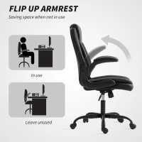 HOMCOM Faux Leather Office Chair. with Flip-Up Armrests - Black(m-7)
