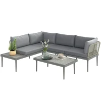 Outsunny Thee-Piece 'L' Rattan Sofa Set - Grey(m-10)