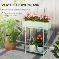 Outsunny 2 Tier Plant Stand, Metal Plant Rack Shelf with Drain Holes, Floor-standing Flower Pot Stand for Indoor Outdoor Garden Patio Balcony Living Room, Green(m-4)