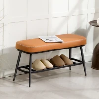 HOMCOM PU Leather Shoe Storage Bench - Brown(m-2)