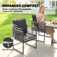 Outsunny 4-Seater Garden Dining Set, Rattan Outdoor Furniture with Space-Saving Chairs and Thick Cushions for Patio Balcony Black(m-7)