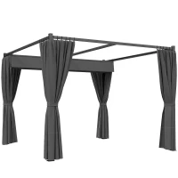 Outsunny 3 x 3(m) Retractable Pergola, Garden Gazebo Shelter with Curtains, for Grill, Patio, Deck, Charcoal Grey(m-10)