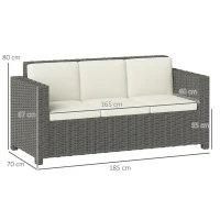 Outsunny 3 Seater Rattan Sofa All-Weather Wicker Weave Metal Frame Chair with Fire Resistant Cushio-Cream(m-3)