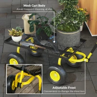 Outsunny Garden Trolley Cart, Heavy Duty Garden Cart with Metal Frame, 10" Pneumatic Wheels, Rotating Handle, 150kg Capacity, for Garden, Farm, Yellow(m-6)