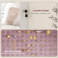 HOMCOM 108 x 37cm Lockable Jewellery Cabinet, with LED Lights - White Surface and Pink Lining(m-8)