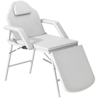 HOMCOM Portable Massage Table, 3 Section Adjustable Beauty Bed, Foldable Massage Bed with Face Hole, Recliner Chair with Removable Headrest and Armrests for Spa, Lash, Tattoo, White(m-1)