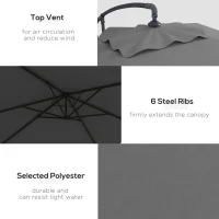 Outsunny 3(m) Cantilever Overhanging Parasol, with Cross Base - Grey(m-5)