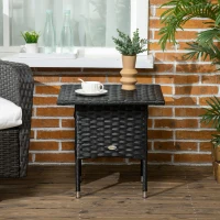 Outsunny Rattan Side Table, Outdoor Coffee Table with Plastic Board Under the Full Woven Table Top for Patio, Garden, Balcony, Black(m-7)