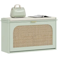 HOMCOM Boho Shoe Bench with Padded Seat and Flip-Drawer - Light Green(m-10)